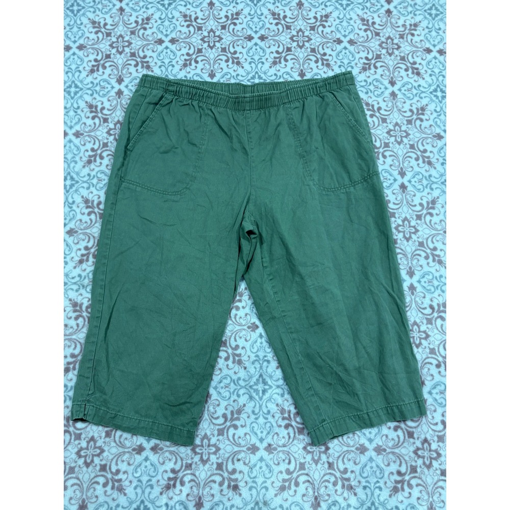 White Stag Green Cotton Capri Pants Elastic Waist Crop Trousers Size L 12-14